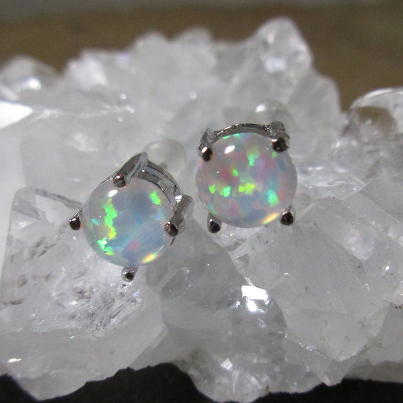 Butterfly Lace Jewelry - Blue fire opal WGP stud earrings lab created 942